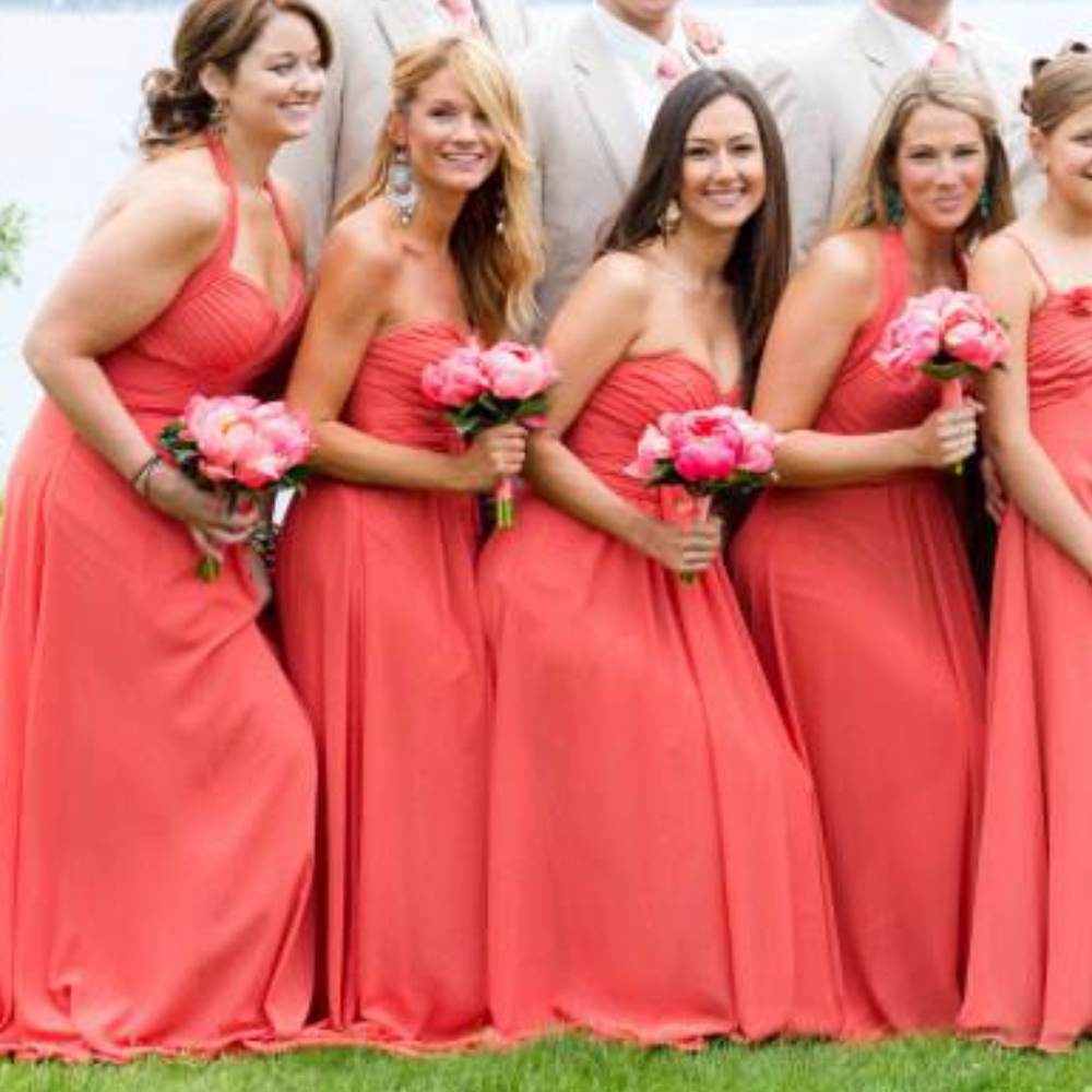 BHLDN Strapless Coral Bridesmaid Dress - 2